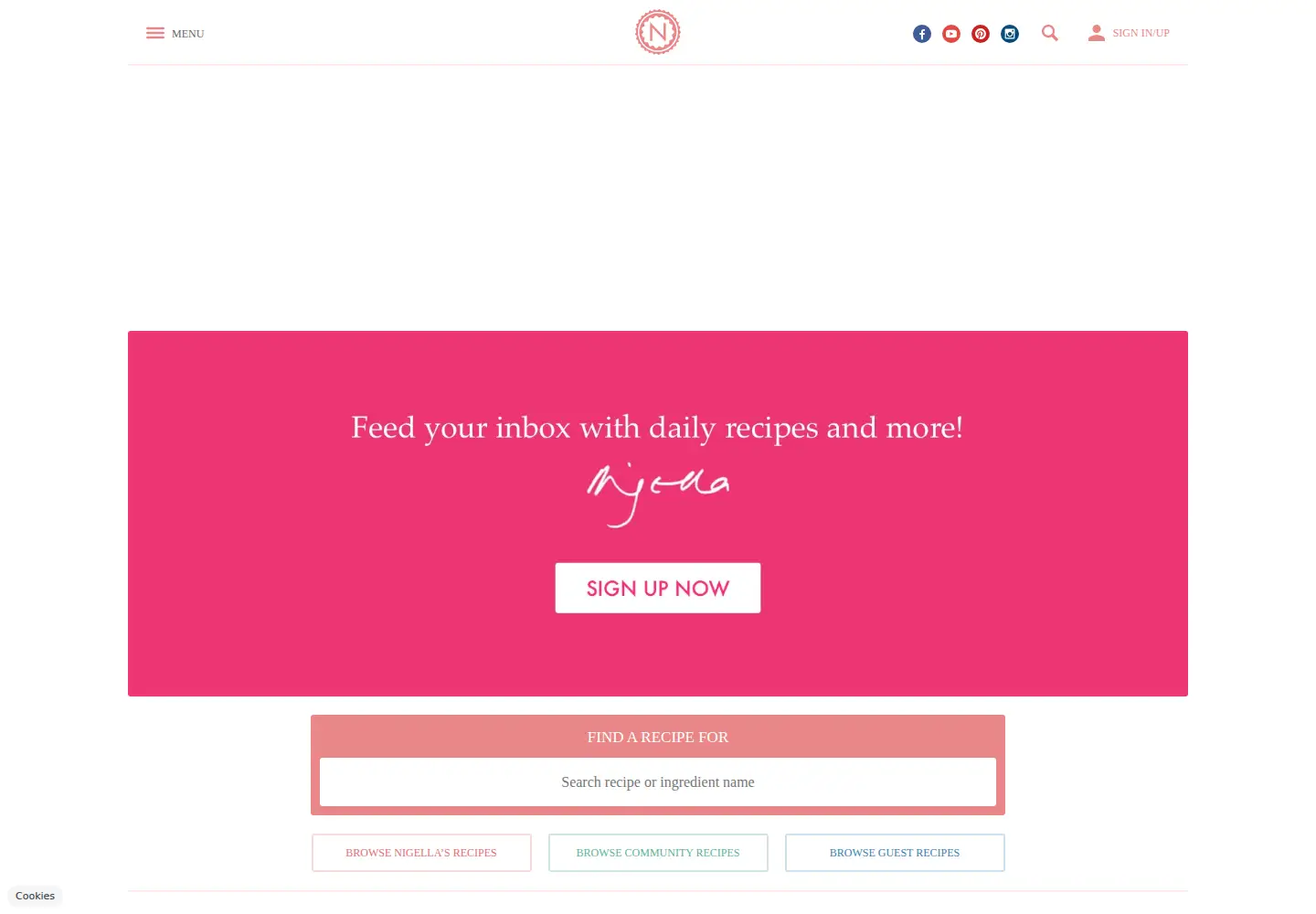 Captured homepage of nigella.com in the current scan