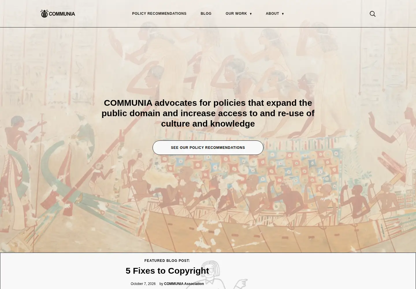 Captured homepage of communia-association.org in the current scan