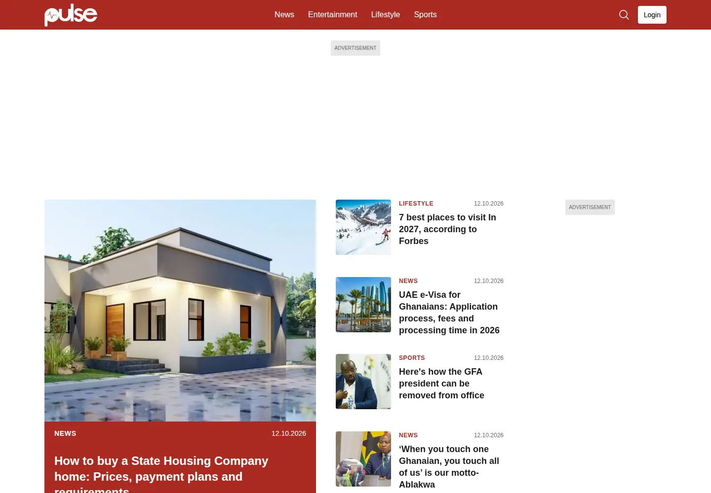 Captured homepage of pulse.com.gh in the current scan