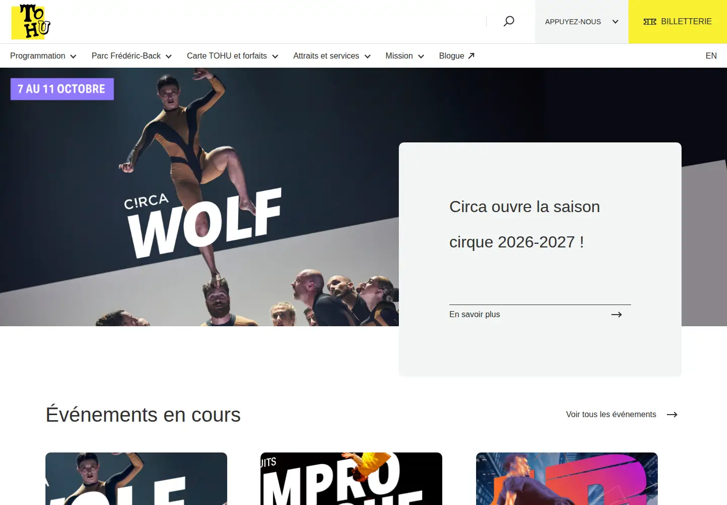 Captured homepage of tohu.ca in the current scan