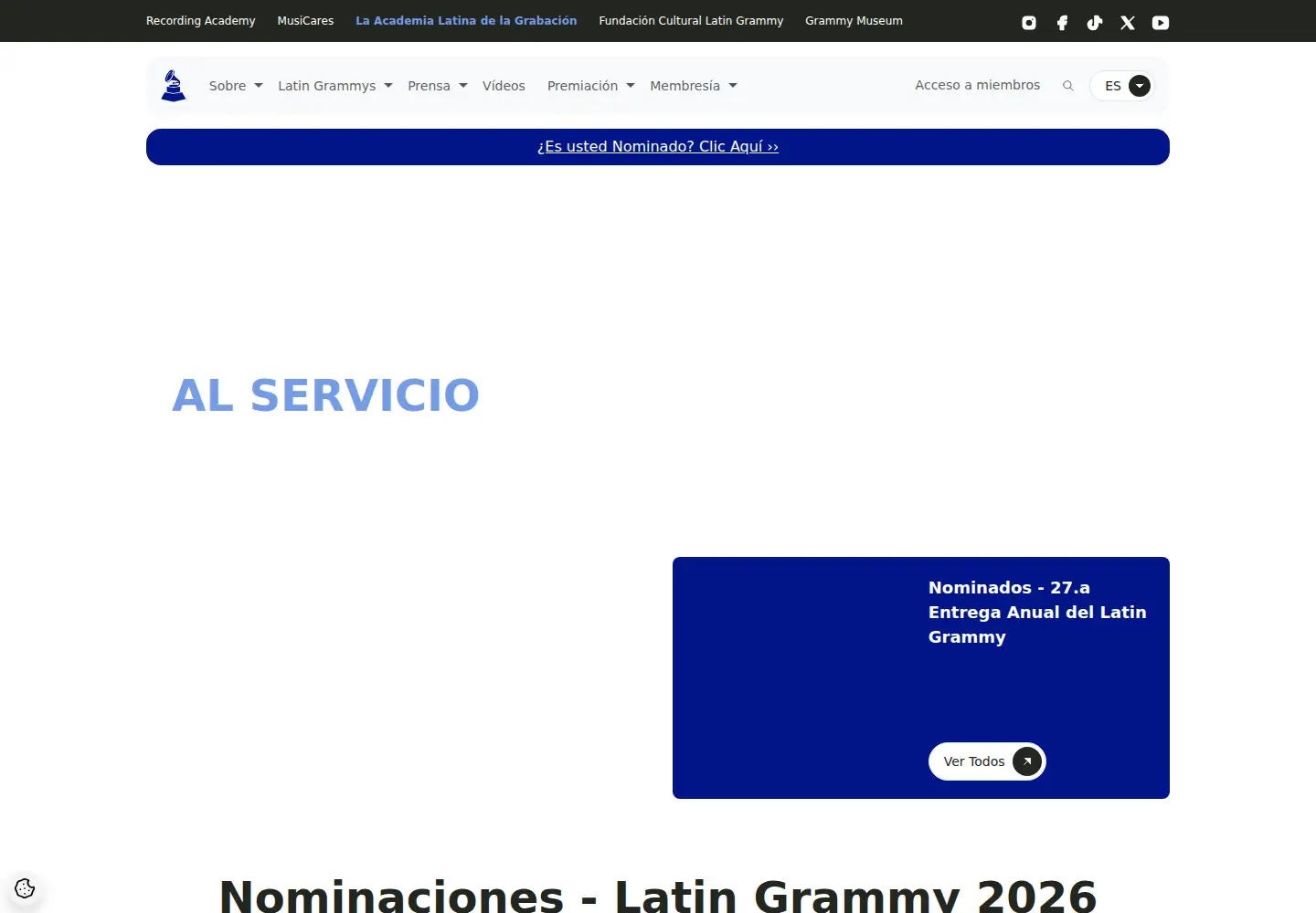 Screenshot of latingrammy.com