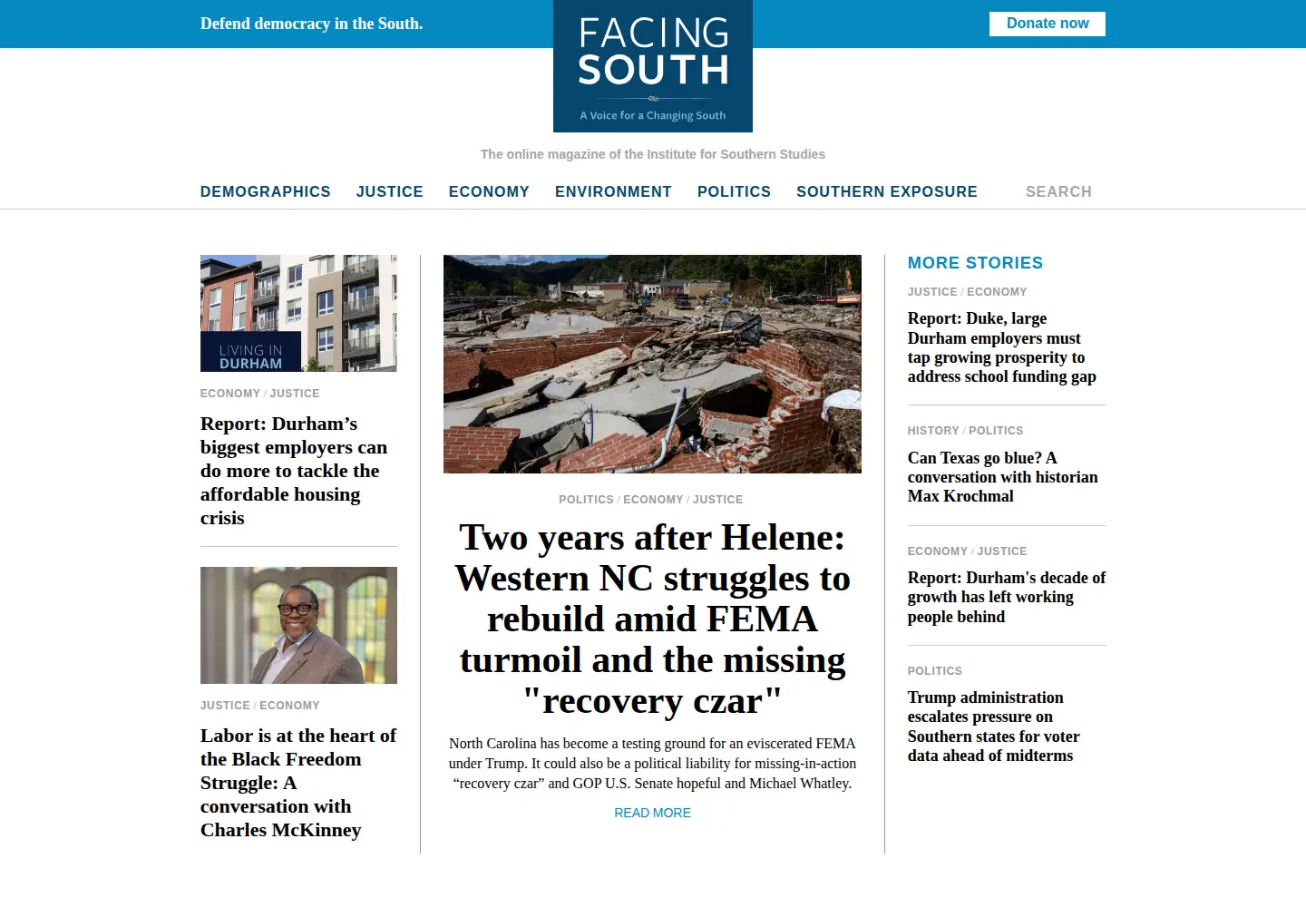Captured homepage of facingsouth.org in the current scan
