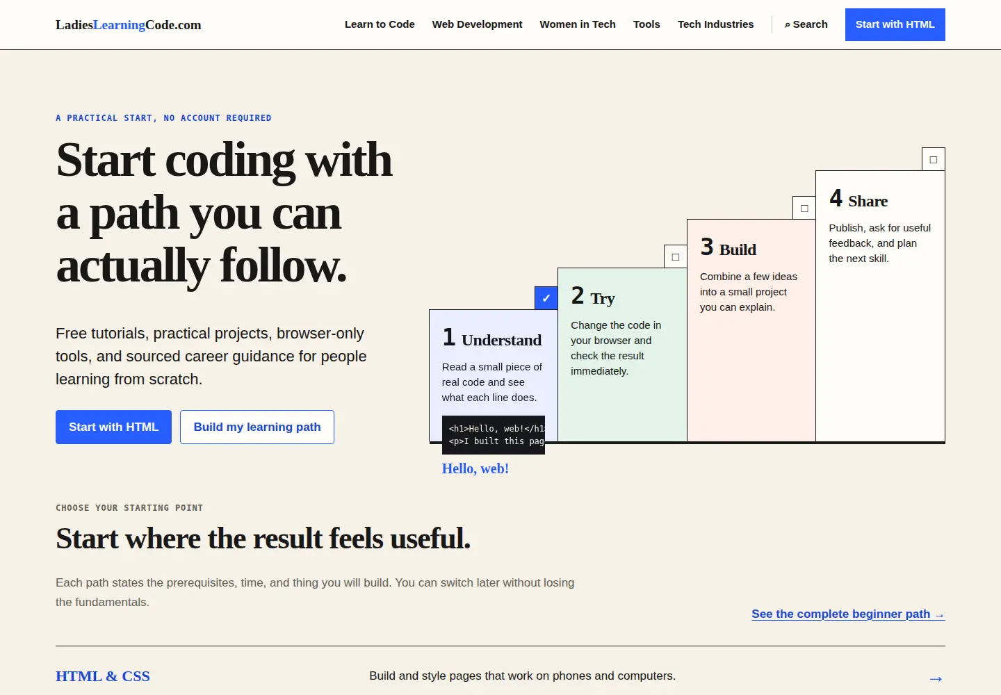 Captured homepage of ladieslearningcode.com in the current scan