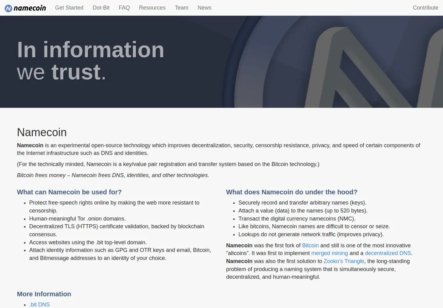 Screenshot of namecoin.org