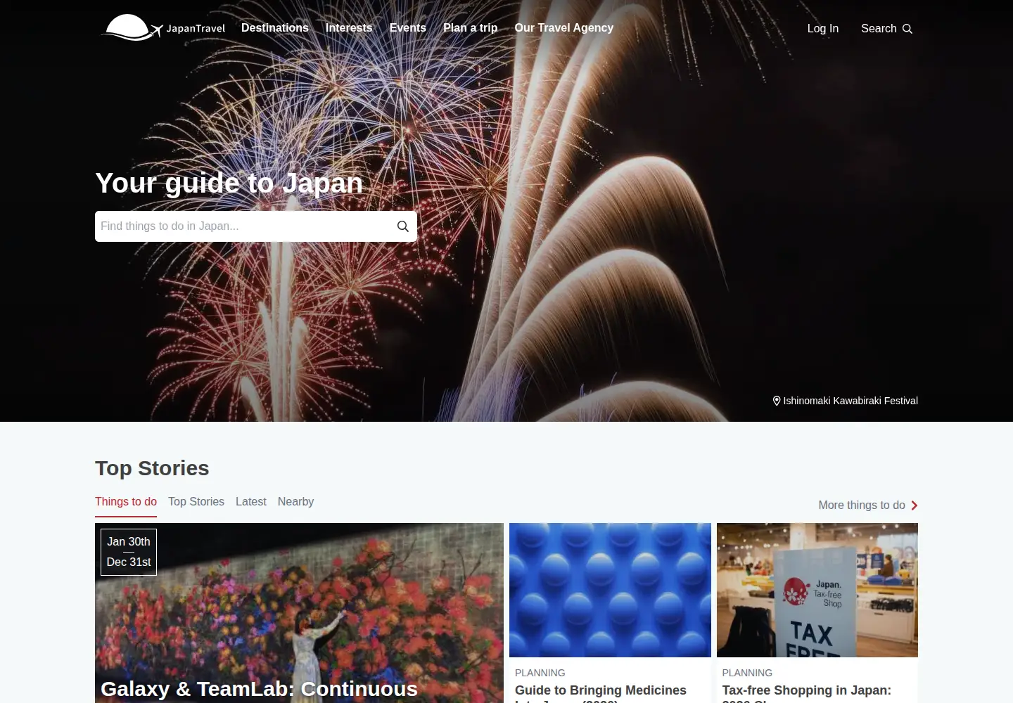 Captured homepage of japantravel.com in the current scan