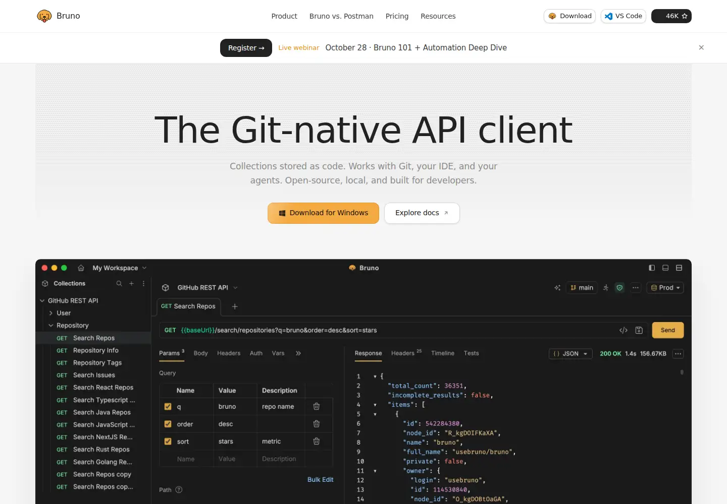 Screenshot of usebruno.com