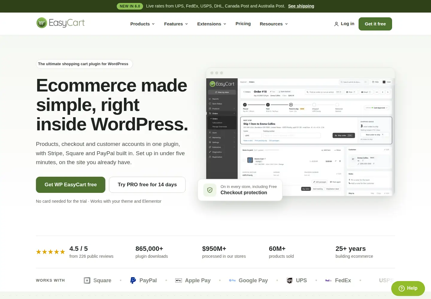 Captured homepage of wpeasycart.com in the current scan