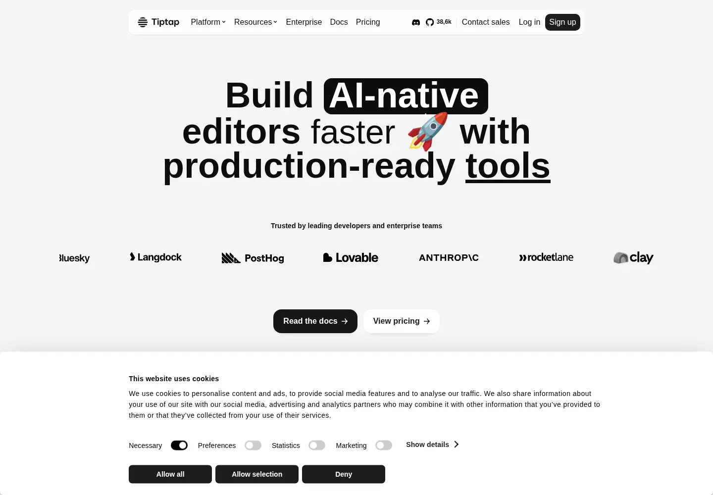Captured homepage of tiptap.dev in the current scan