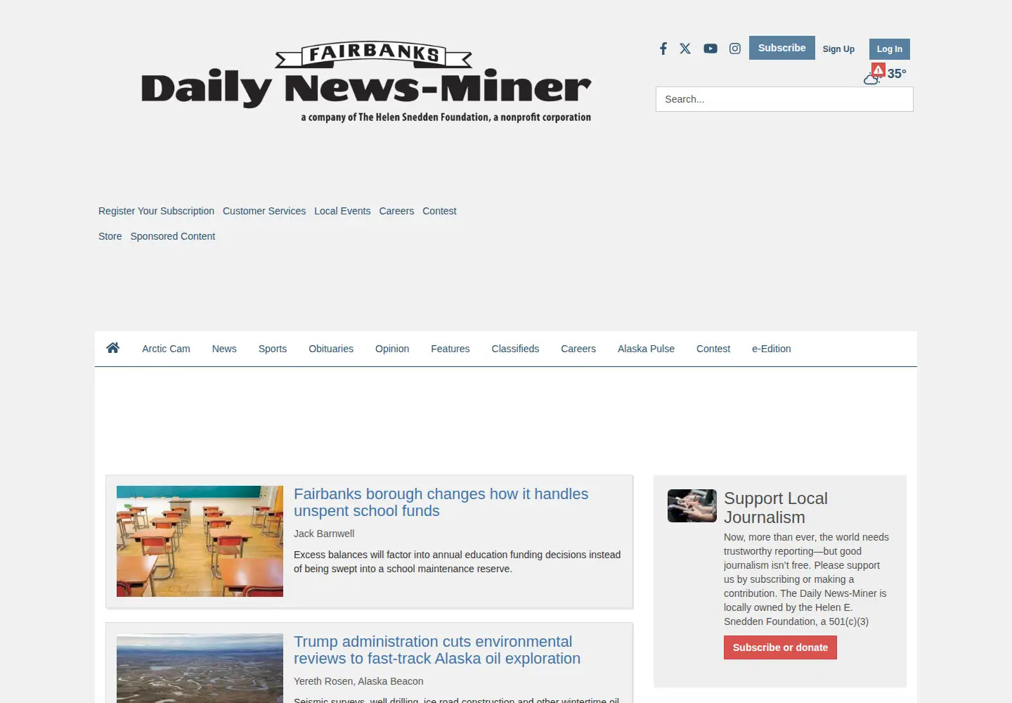 Captured homepage of newsminer.com in the current scan