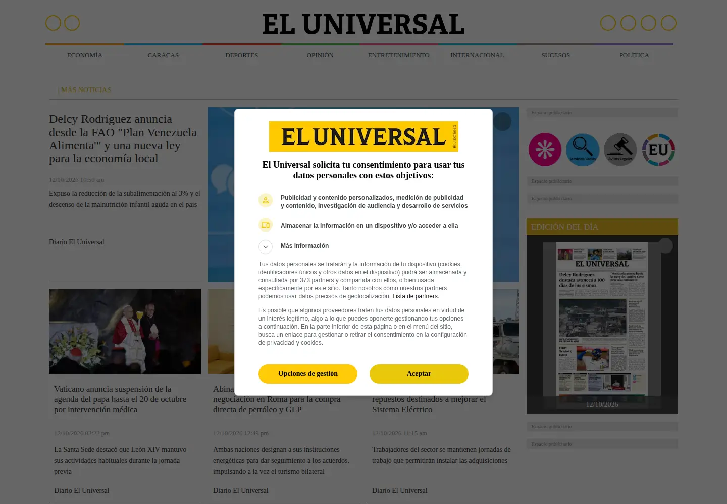 Captured homepage of eluniversal.com in the current scan