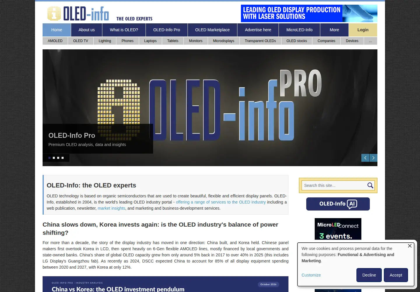 Captured homepage of oled-info.com in the current scan