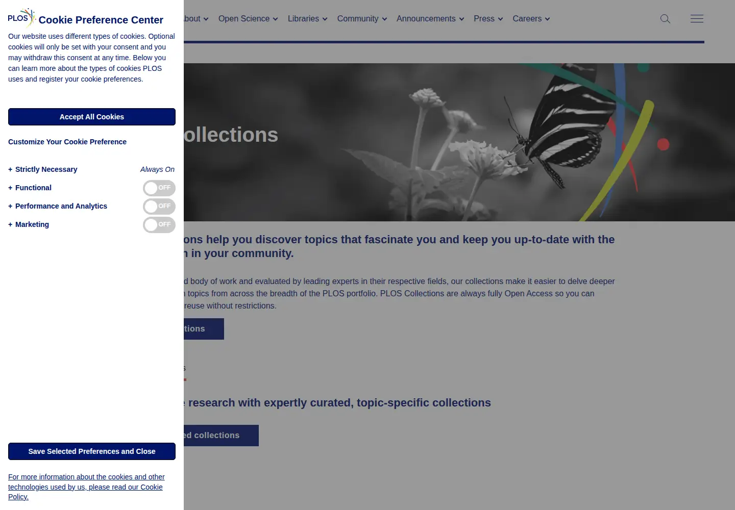 Captured homepage of ploscollections.org in the current scan