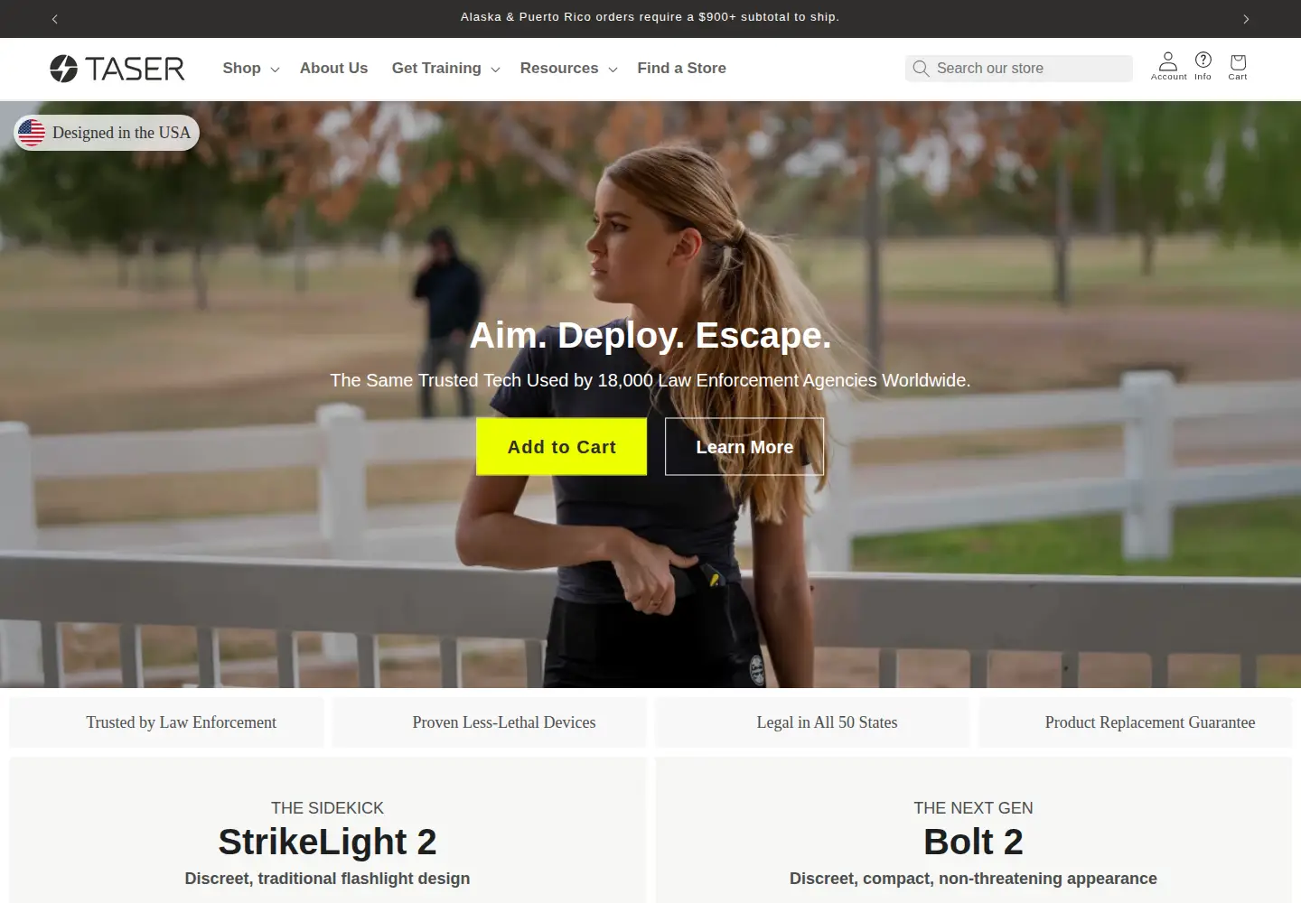 Captured homepage of taser.com in the current scan