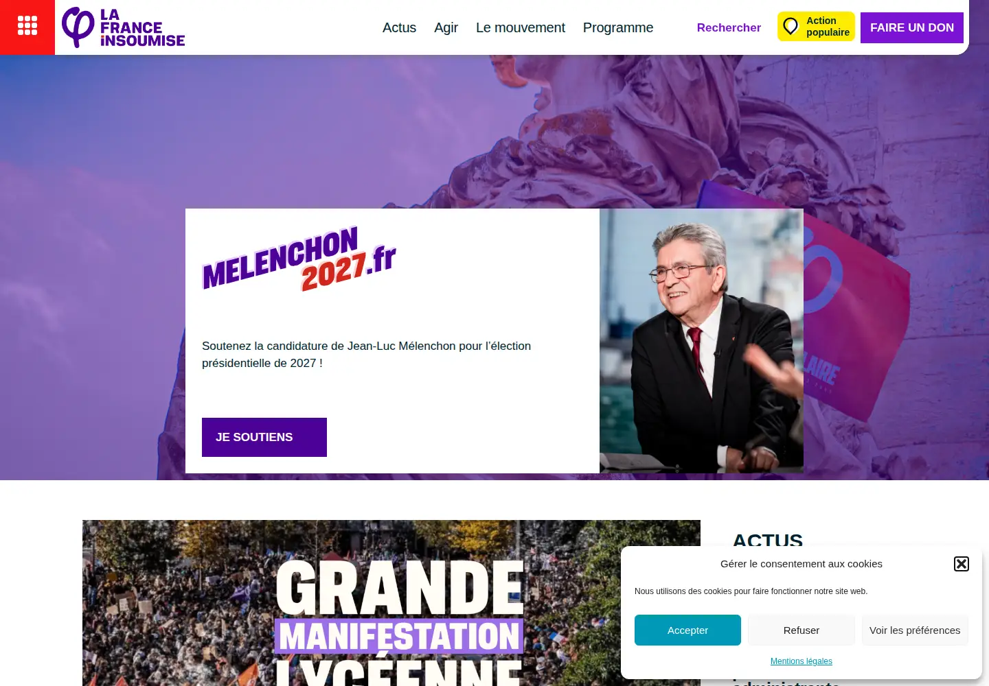 Captured homepage of lafranceinsoumise.fr in the current scan