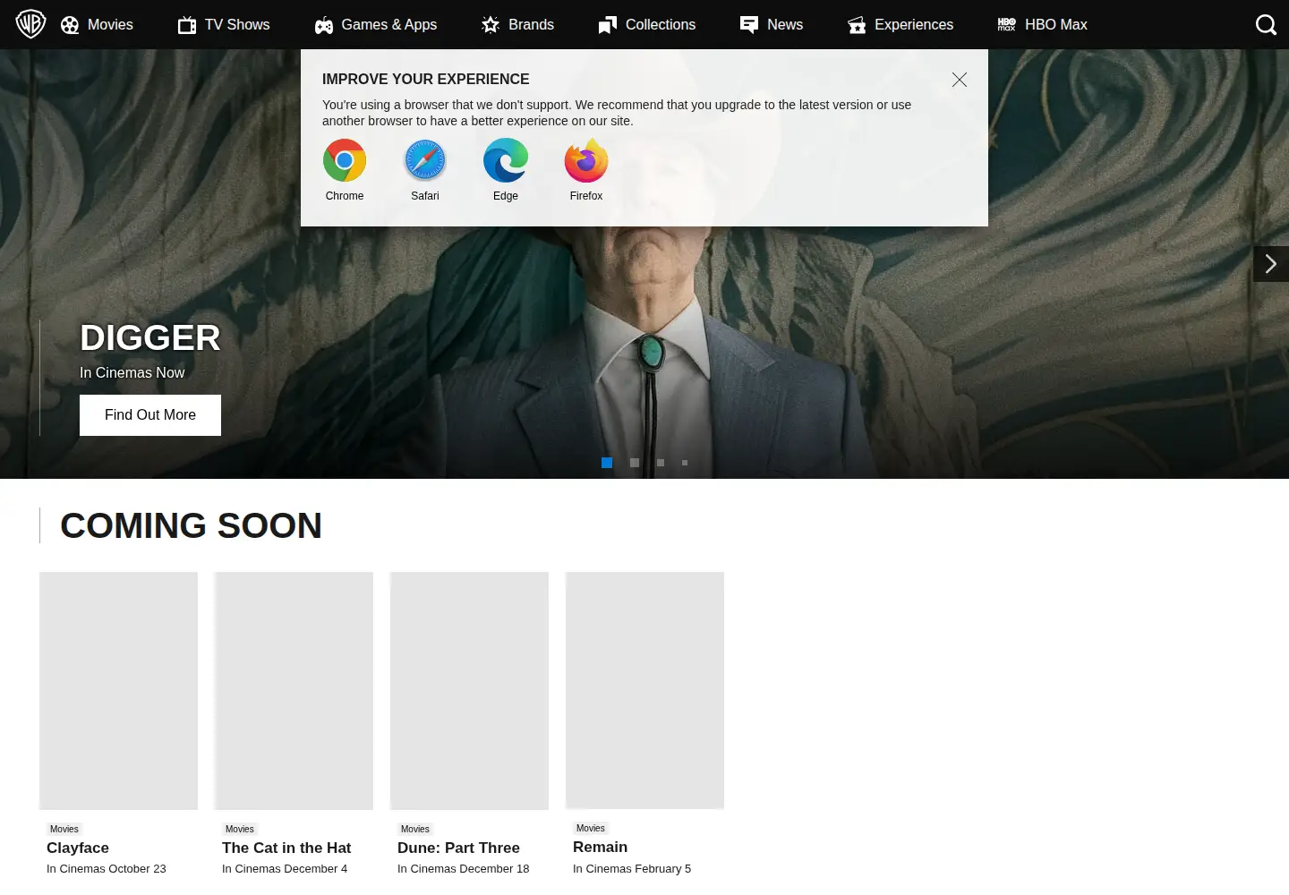 Screenshot of warnerbros.co.uk