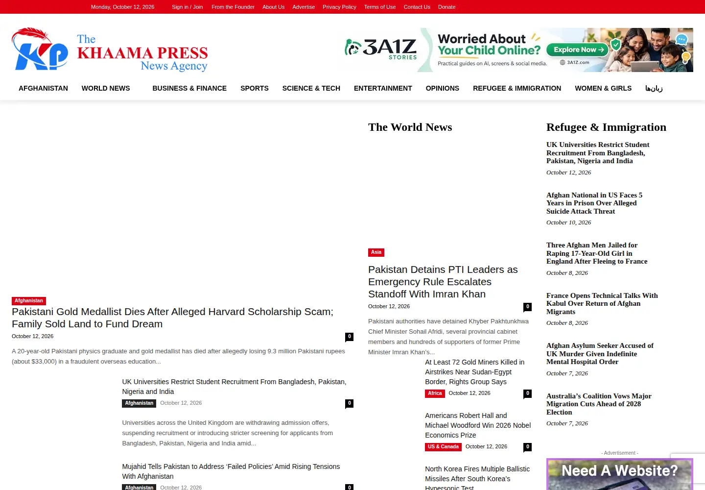 Screenshot of khaama.com