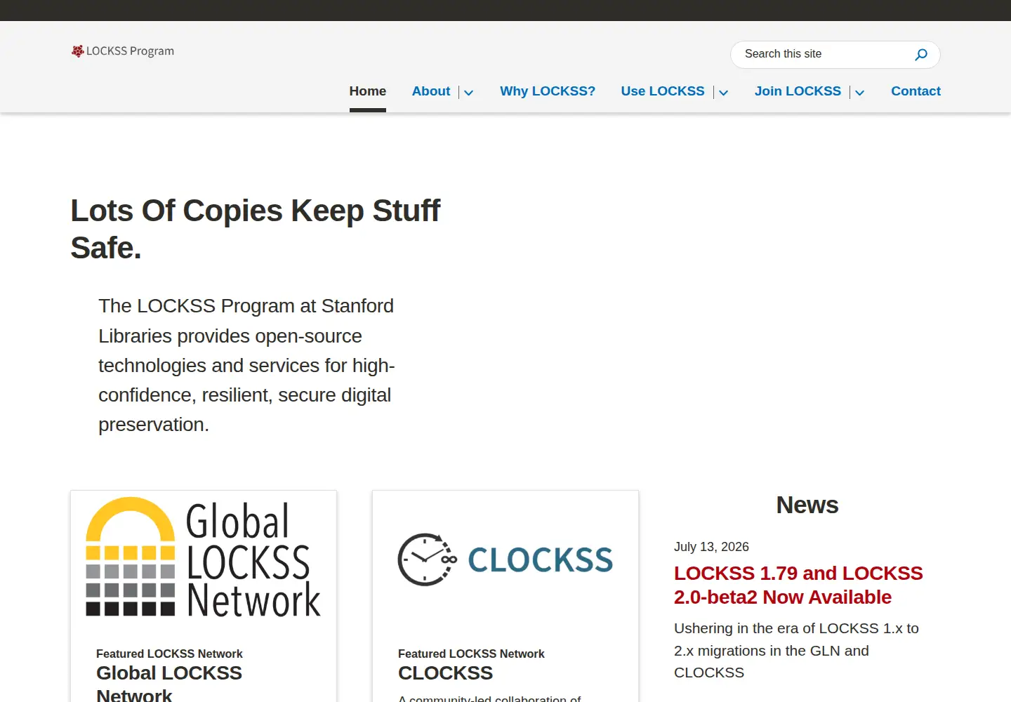 Captured homepage of lockss.org in the current scan