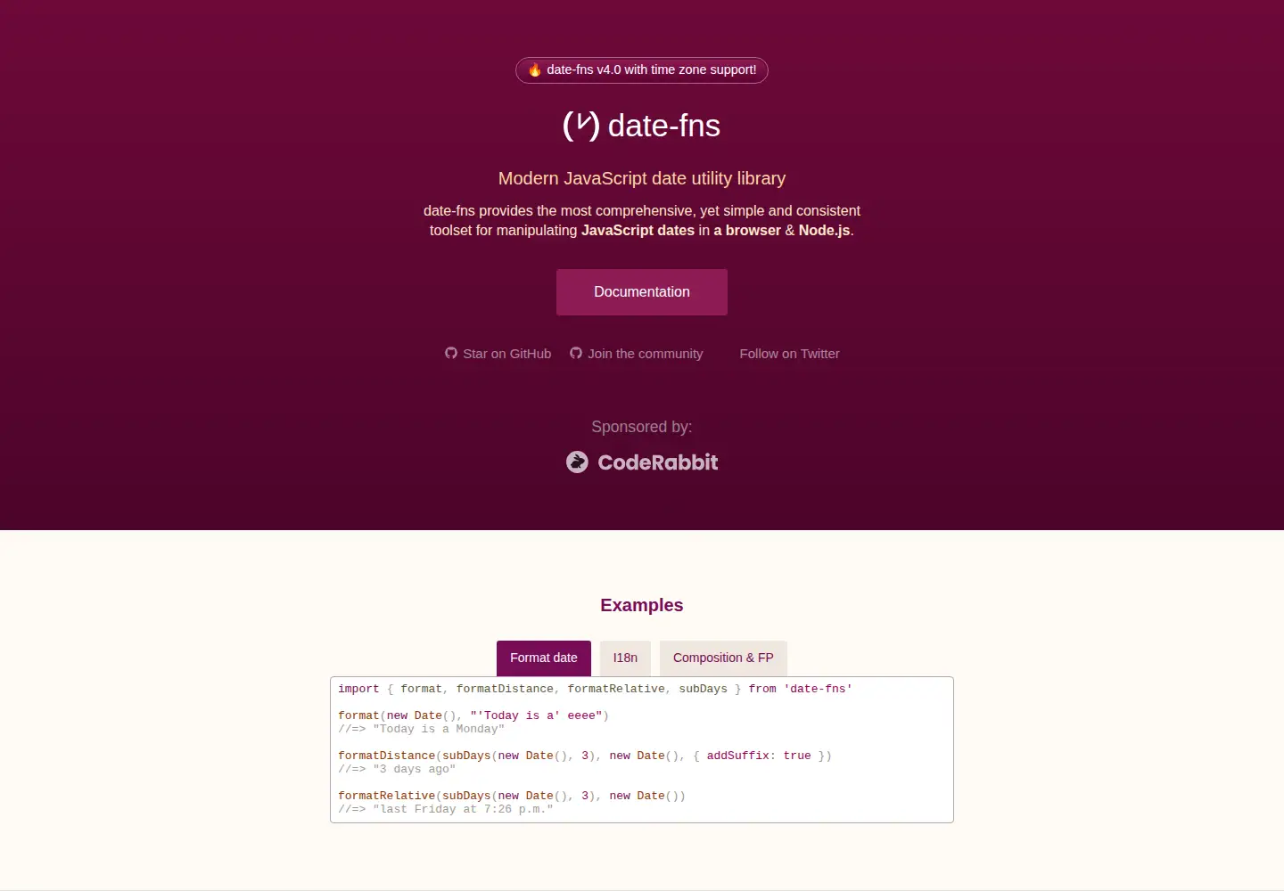 Captured homepage of date-fns.org in the current scan