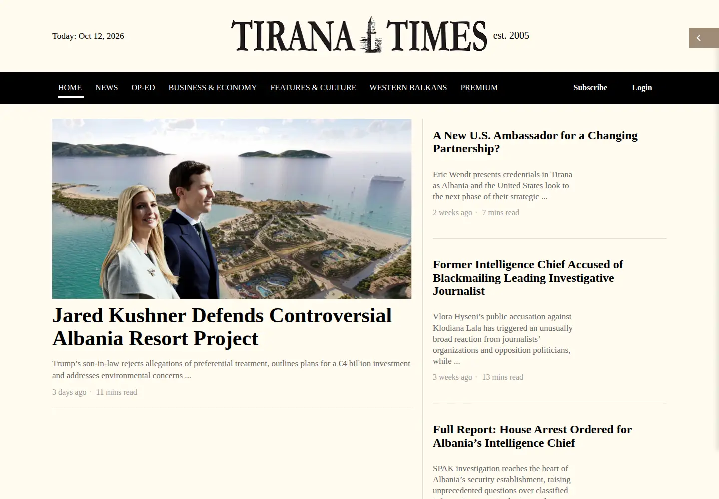 Captured homepage of tiranatimes.com in the current scan