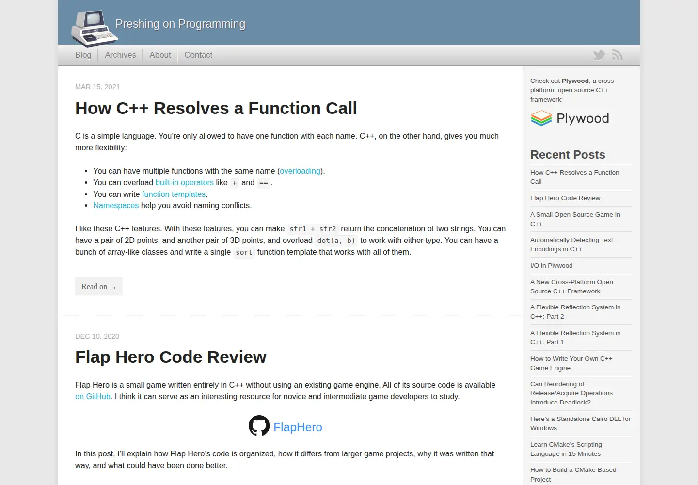 Screenshot of preshing.com