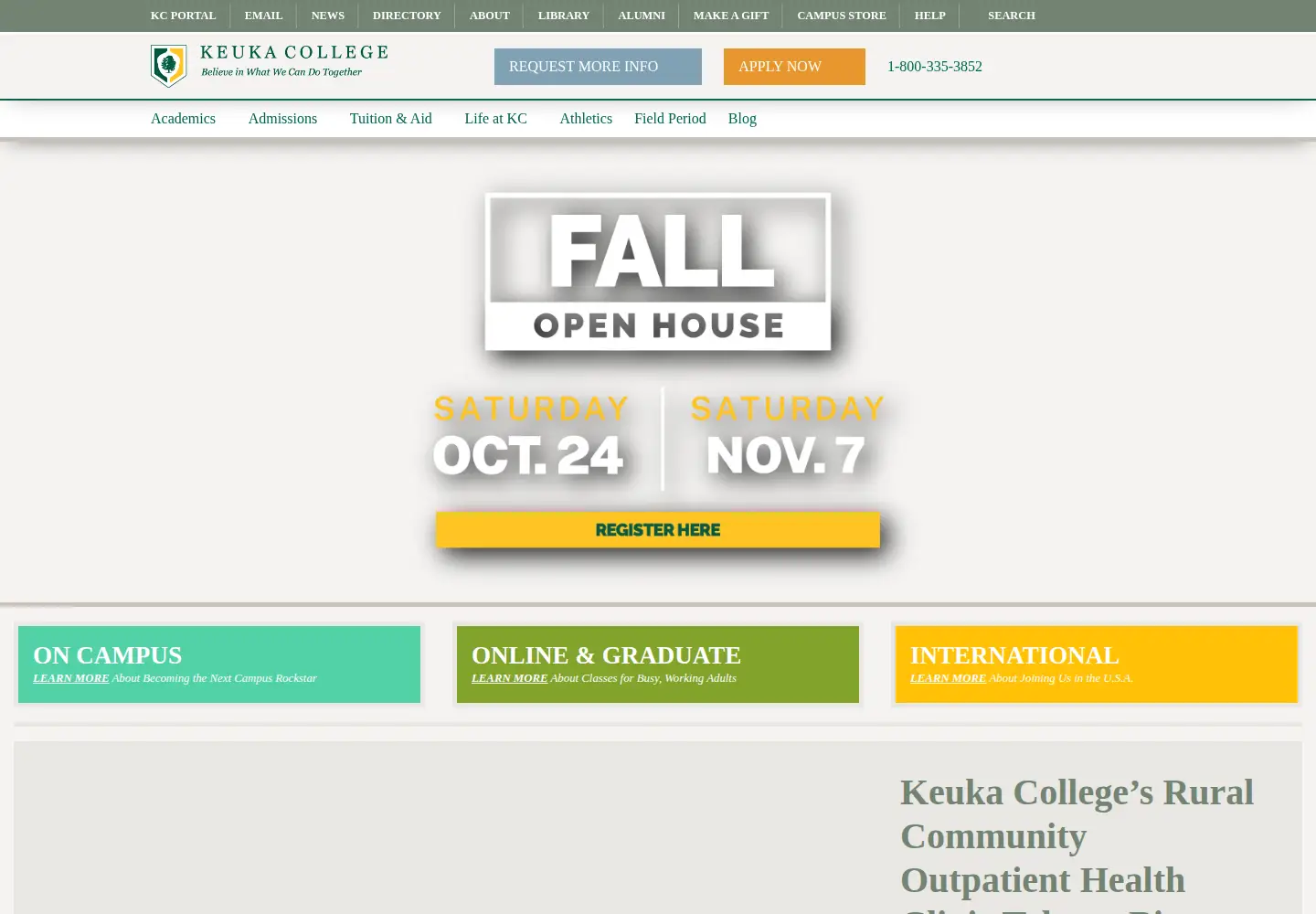 Captured homepage of keuka.edu in the current scan