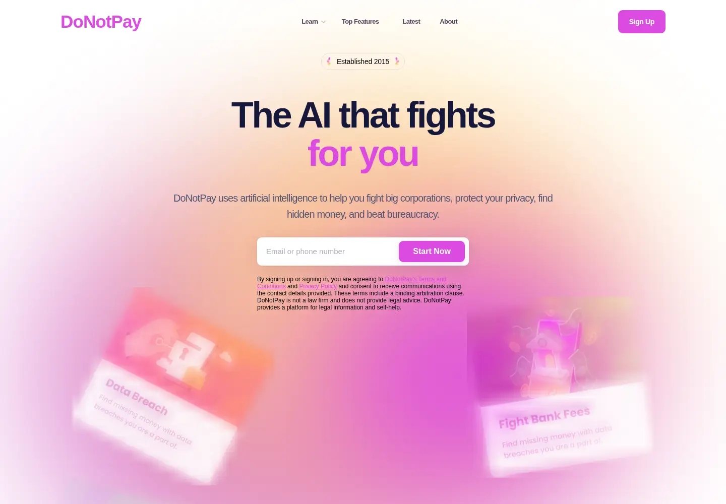 Screenshot of donotpay.com