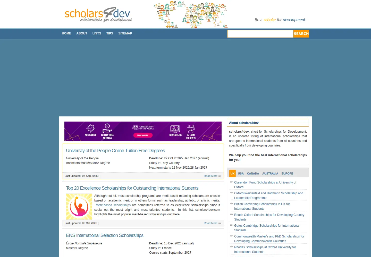 Screenshot of scholars4dev.com