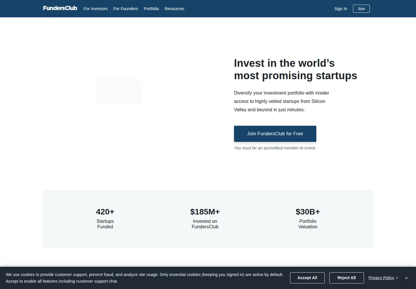 Screenshot of fundersclub.com