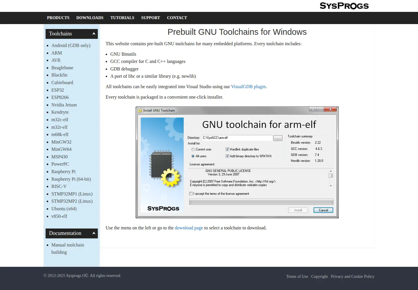 Captured homepage of gnutoolchains.com in the current scan