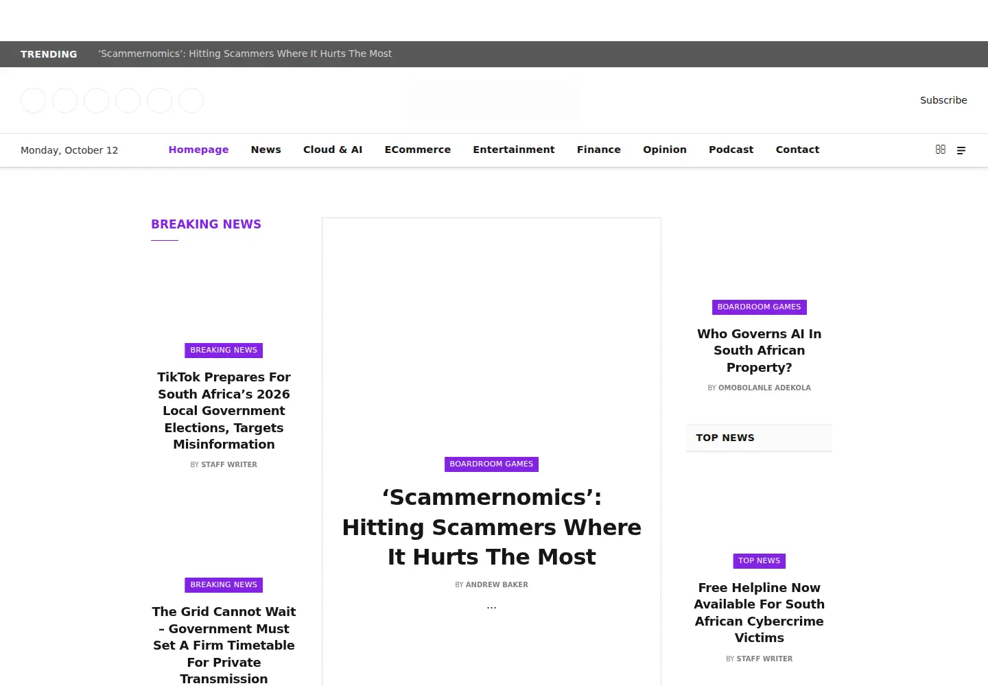 Captured homepage of techfinancials.co.za in the current scan