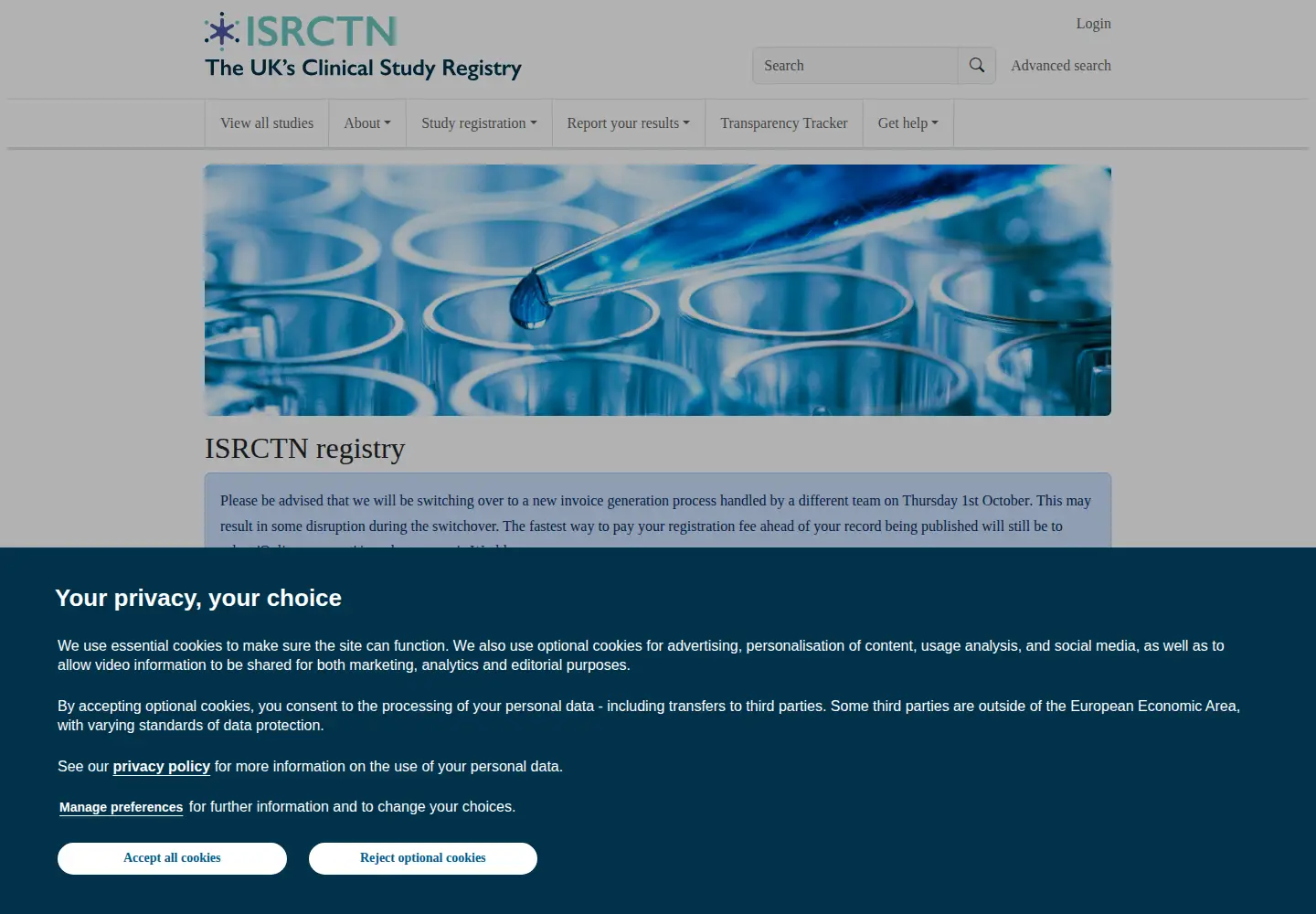 Captured homepage of isrctn.com in the current scan