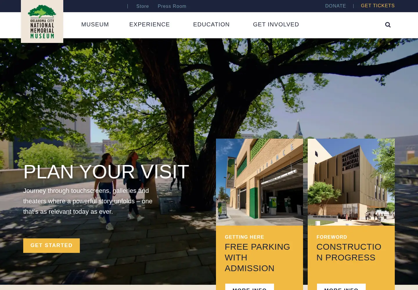 Captured homepage of oklahomacitynationalmemorial.org in the current scan