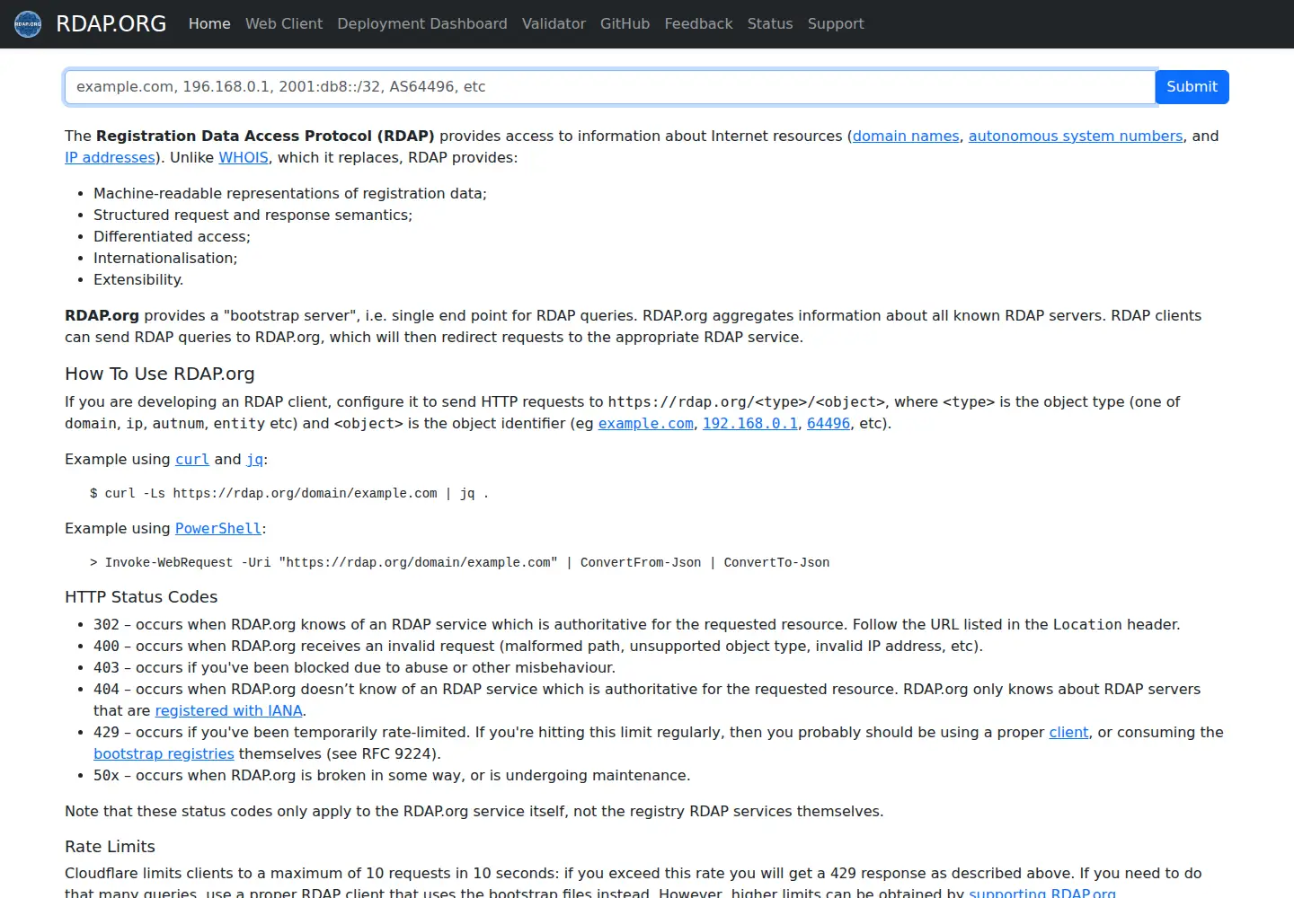 Captured homepage of rdap.org in the current scan