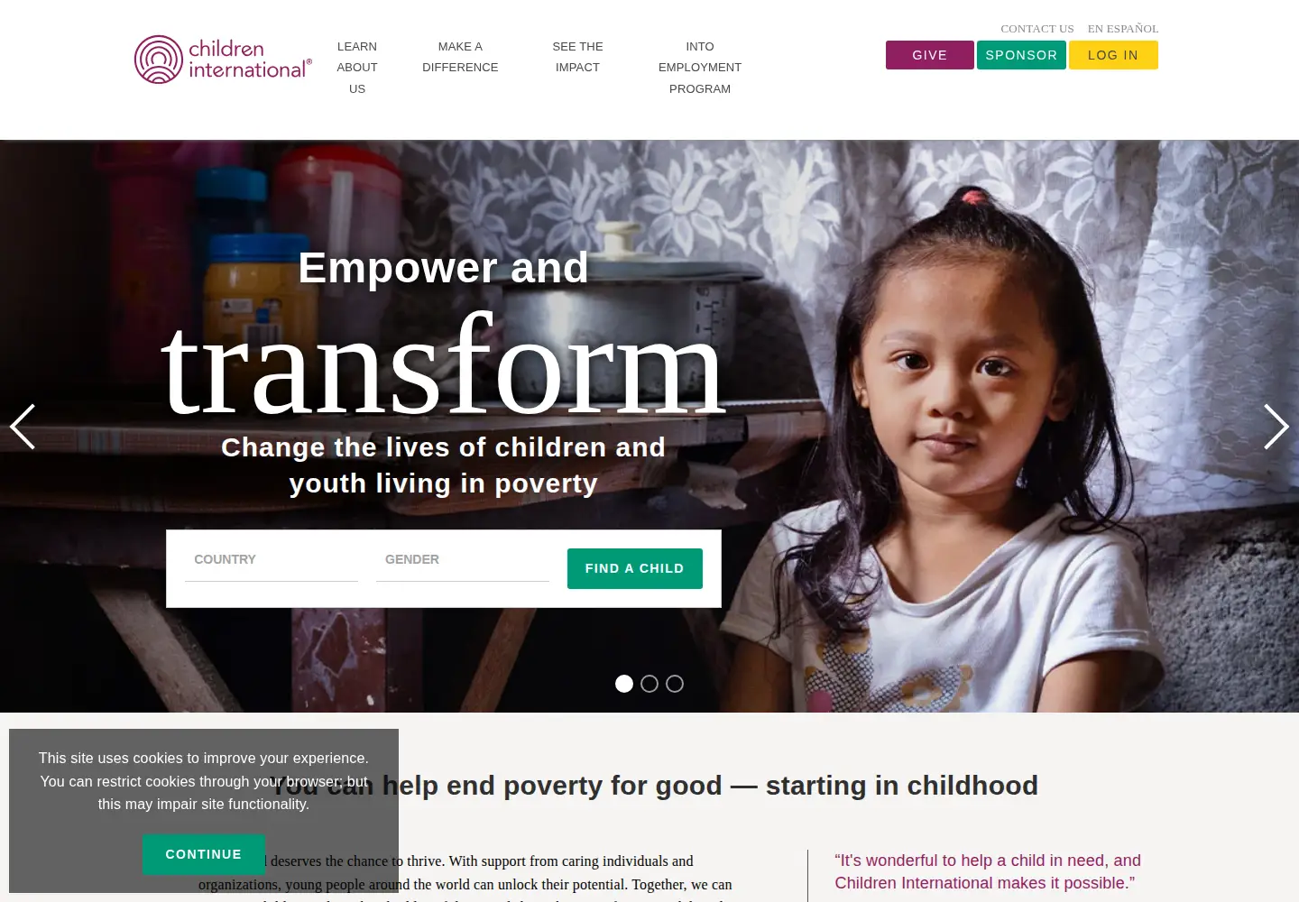 Captured homepage of children.org in the current scan