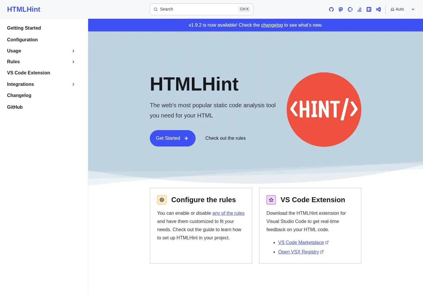 Screenshot of htmlhint.com