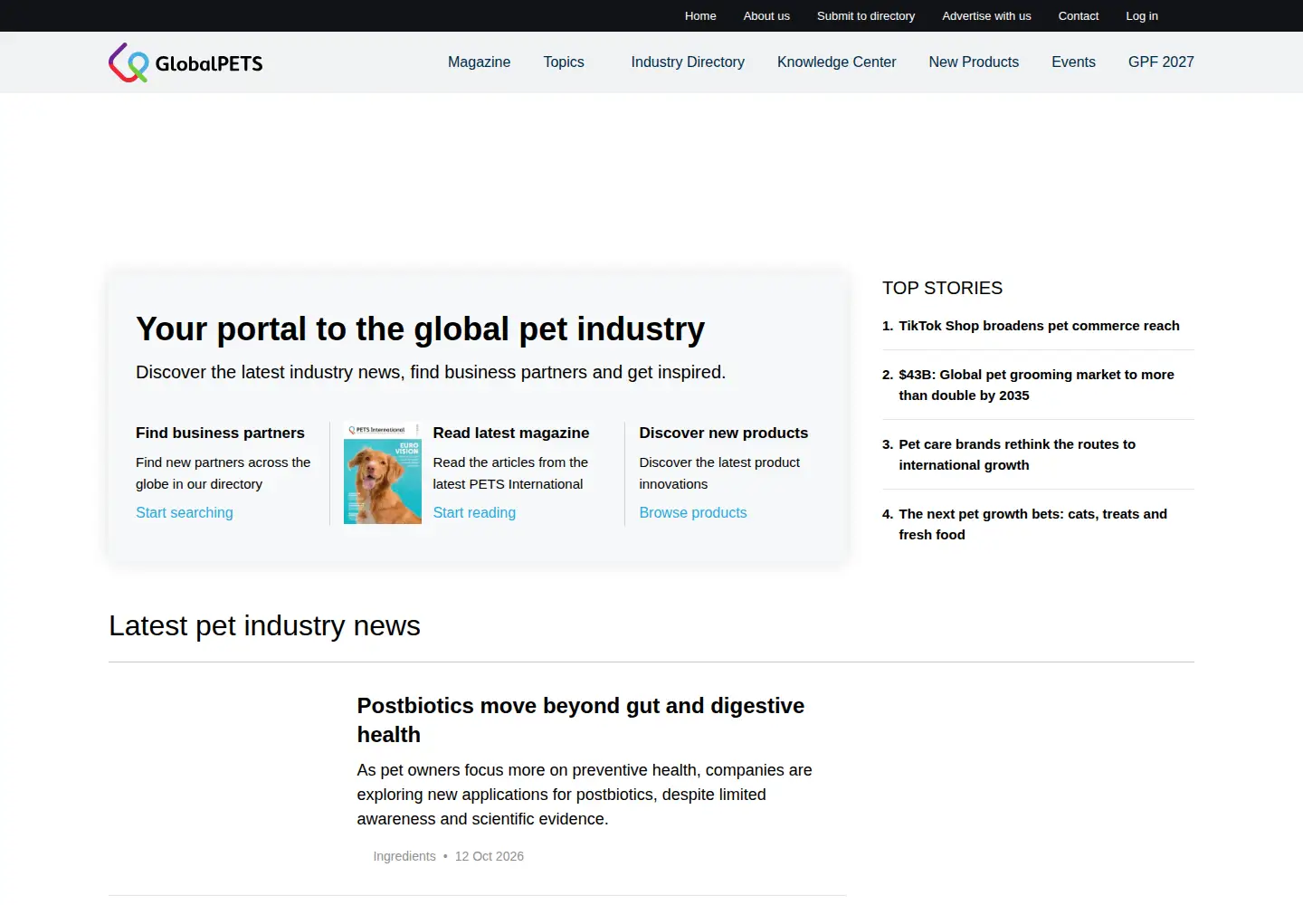 Captured homepage of globalpetindustry.com in the current scan