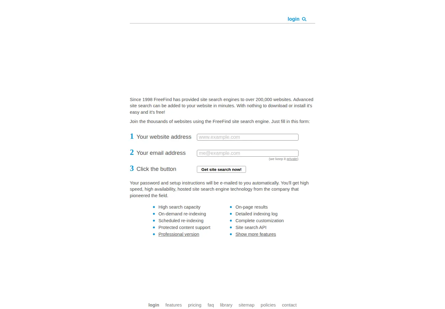 Captured homepage of freefind.com in the current scan