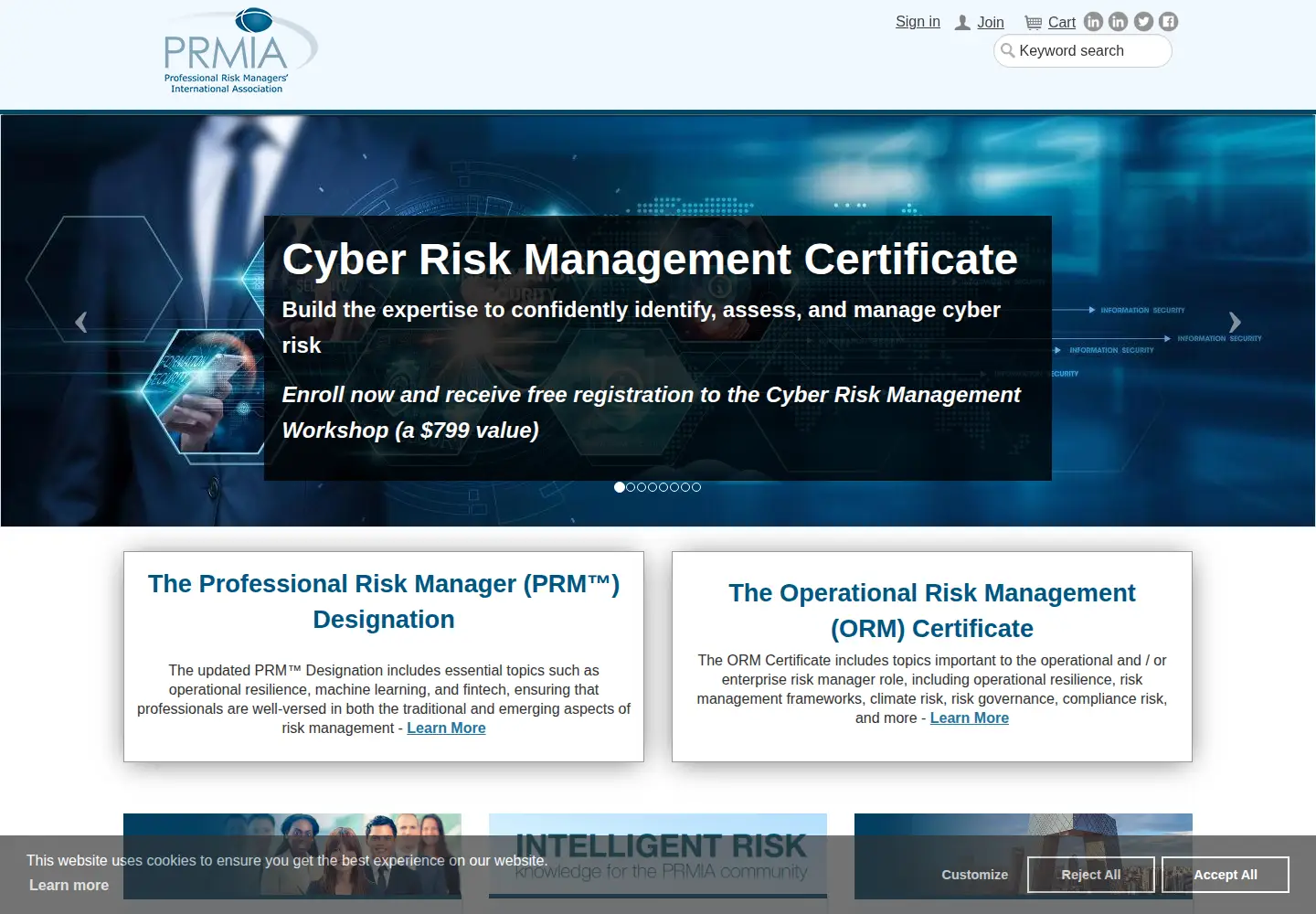 Screenshot of prmia.org
