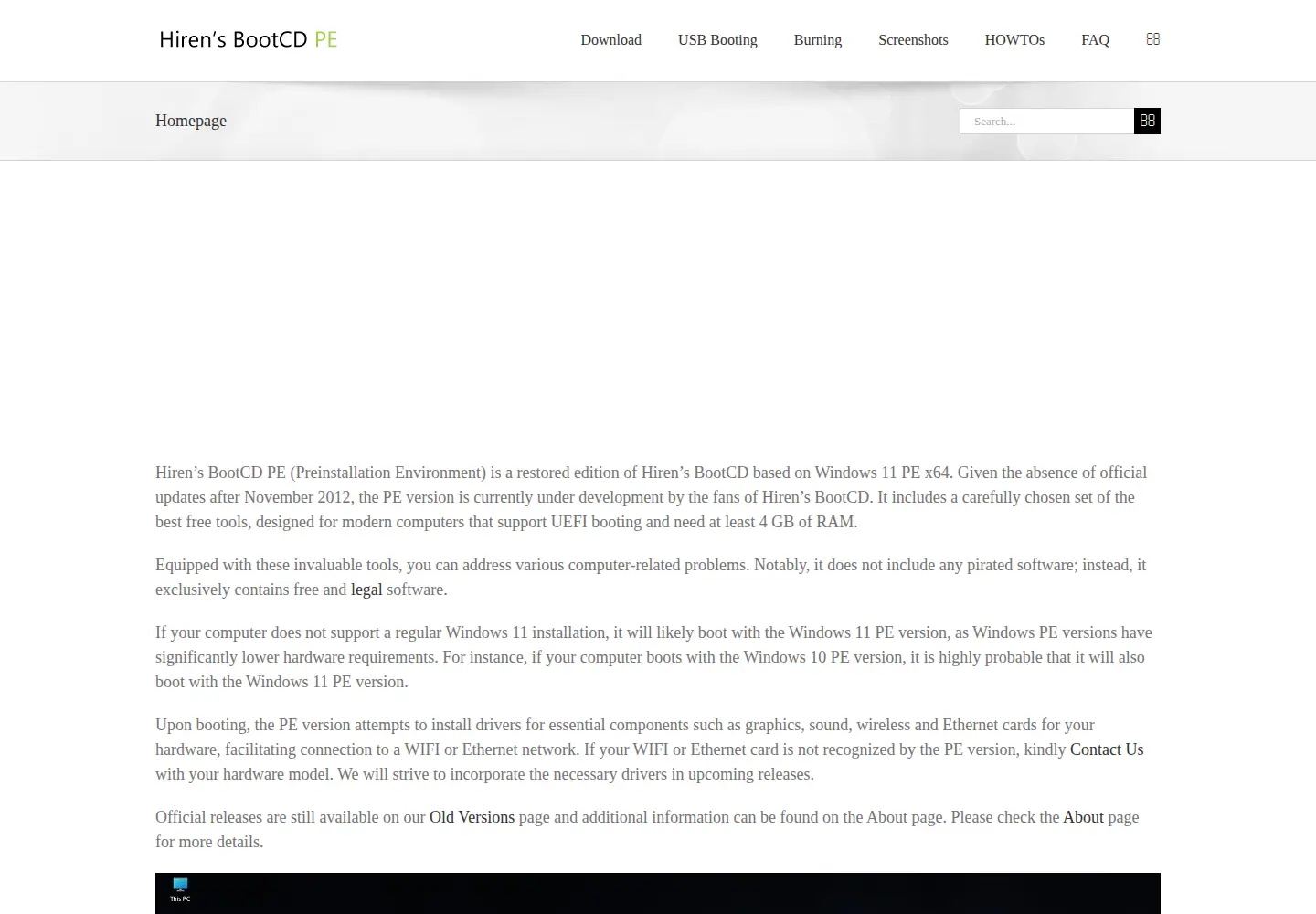 Captured homepage of hirensbootcd.org in the current scan