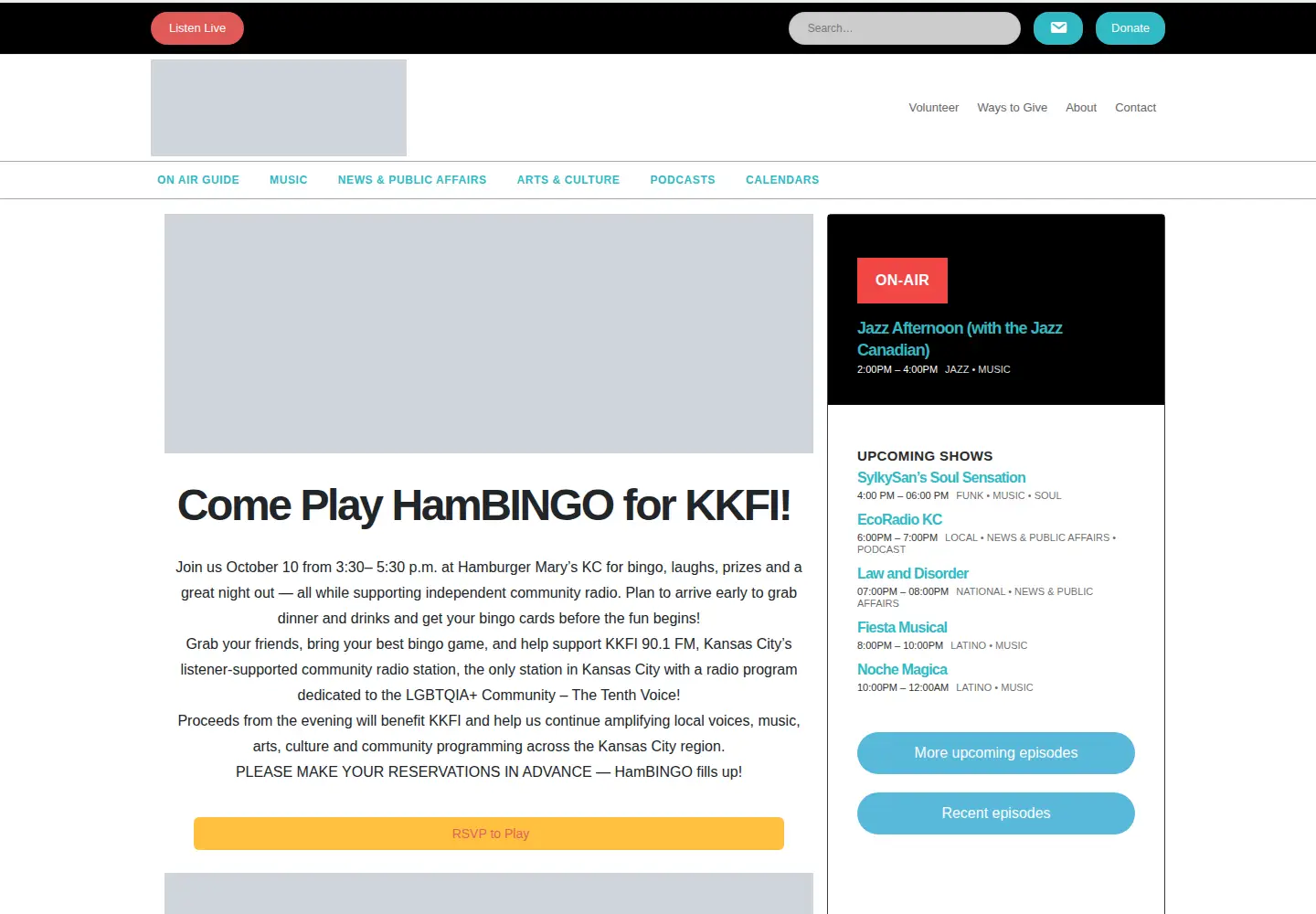 Captured homepage of kkfi.org in the current scan