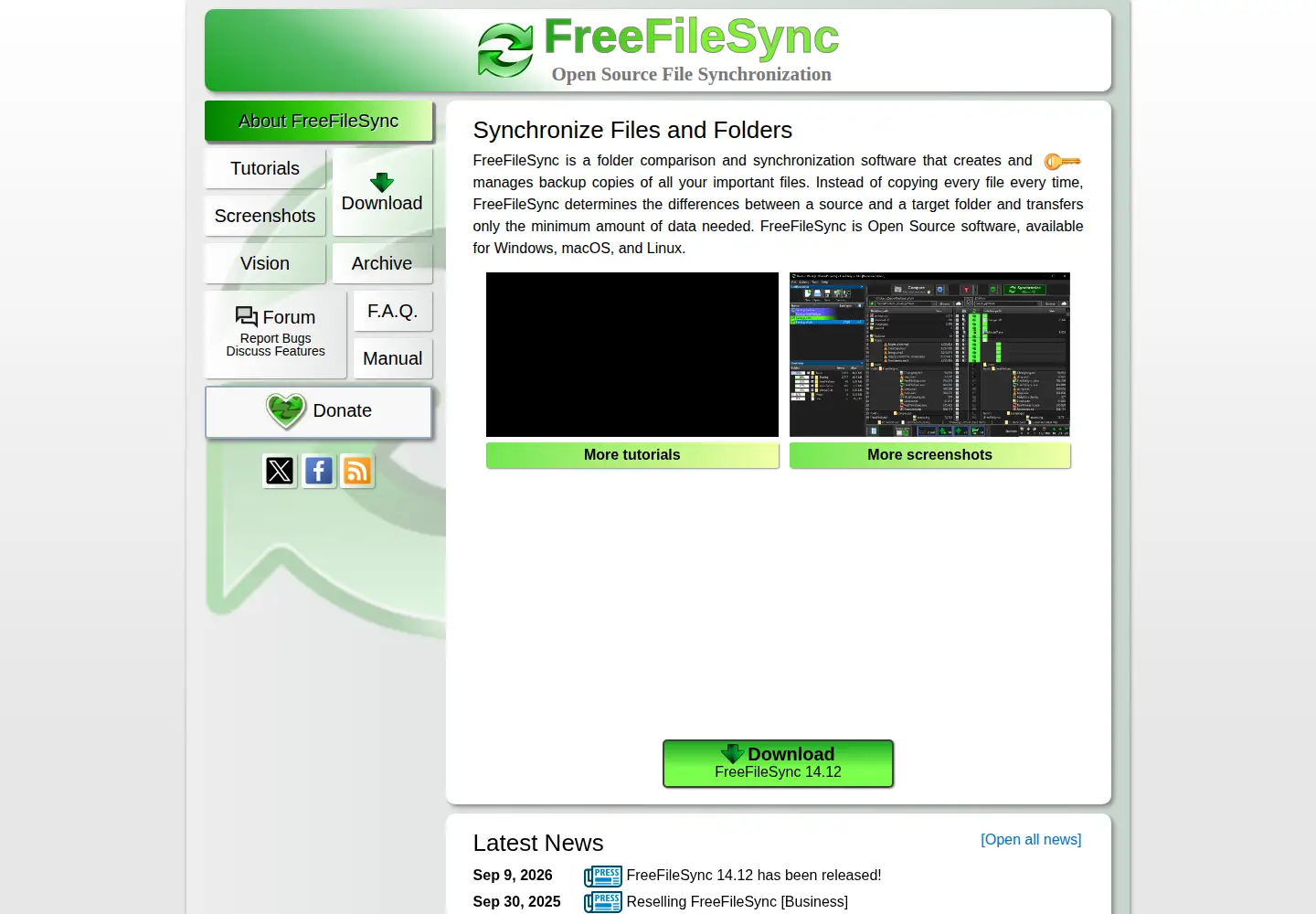 Screenshot of freefilesync.org