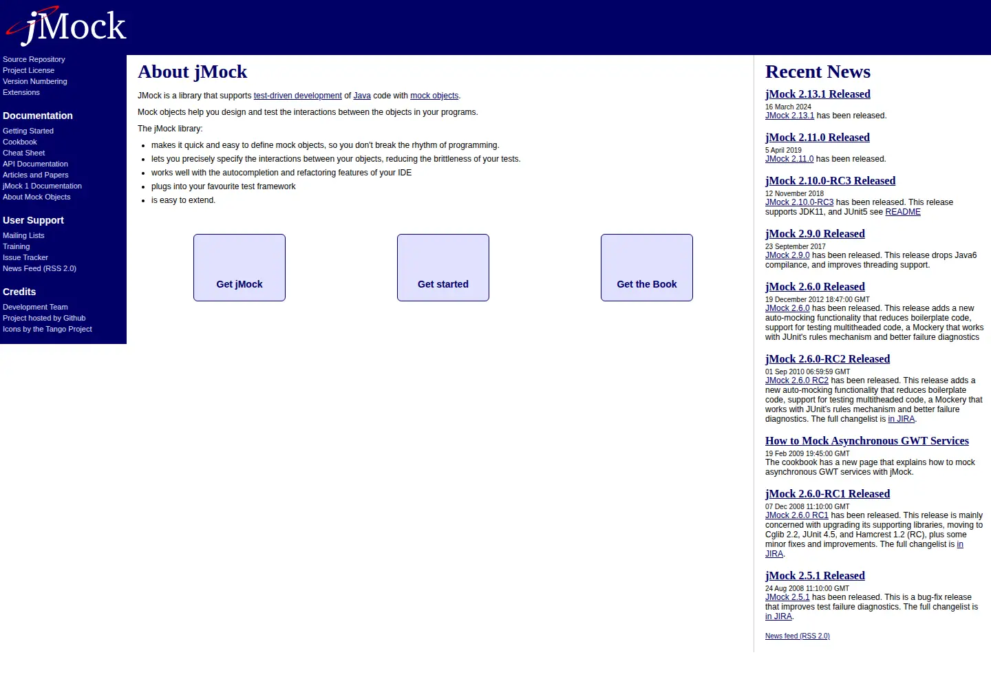 Captured homepage of jmock.org in the current scan