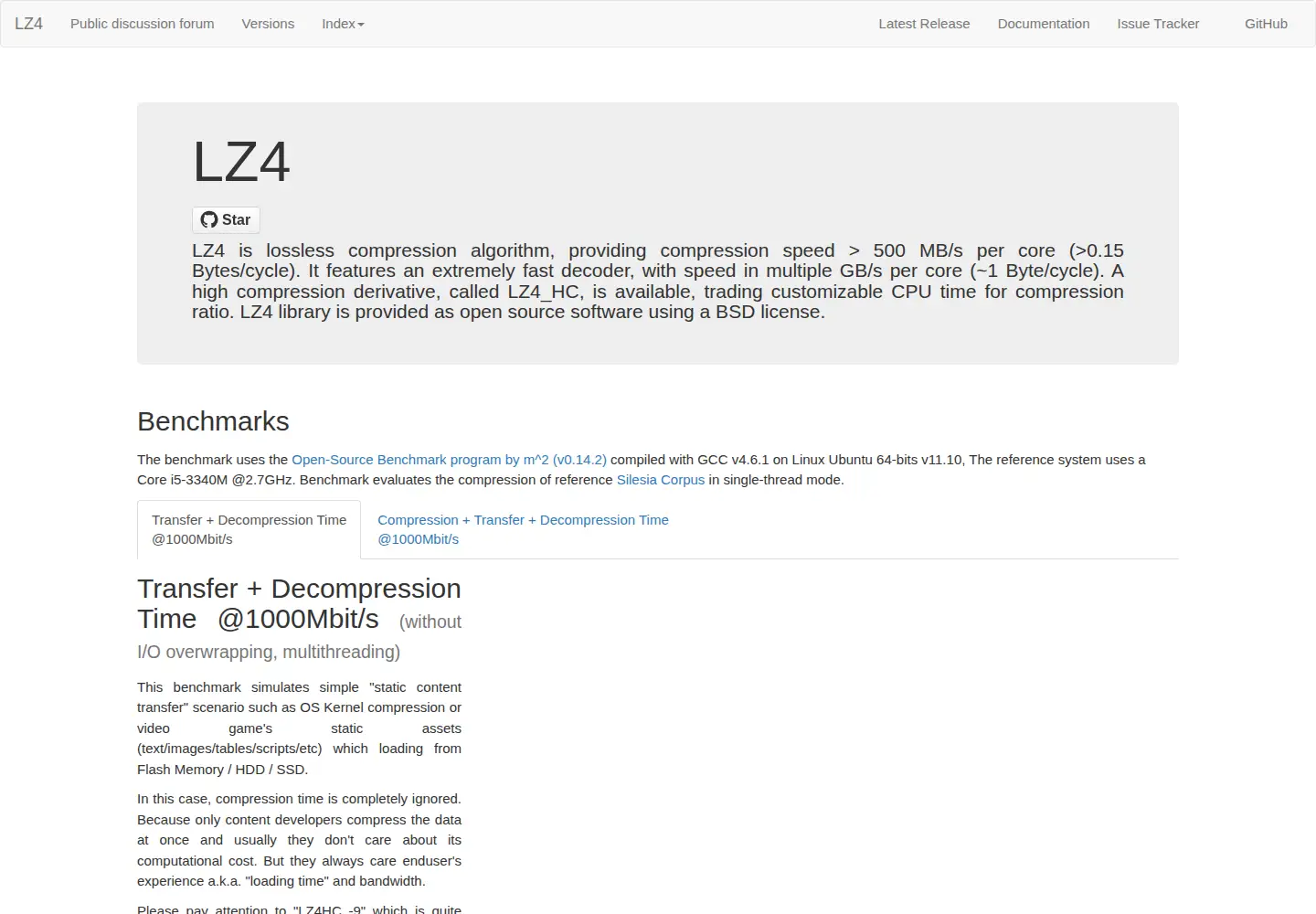 Captured homepage of lz4.org in the current scan
