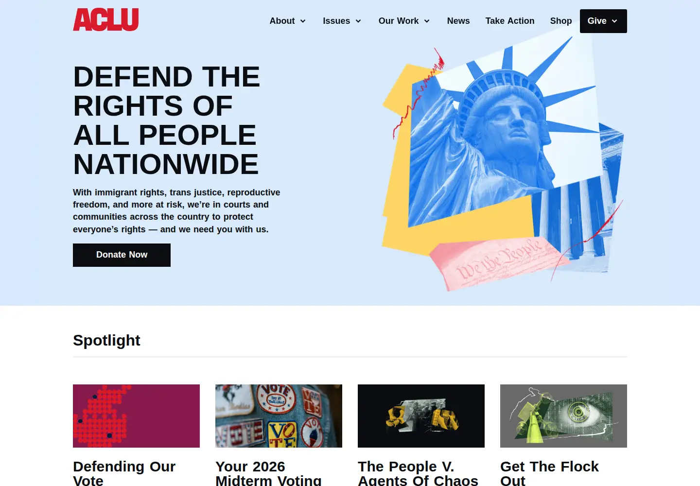 Screenshot of aclu.org