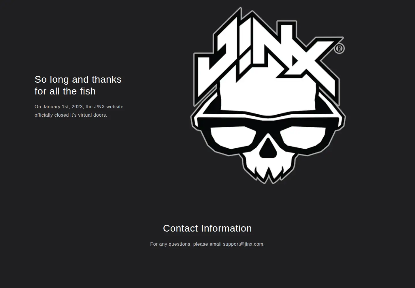 Captured homepage of jinx.com in the current scan