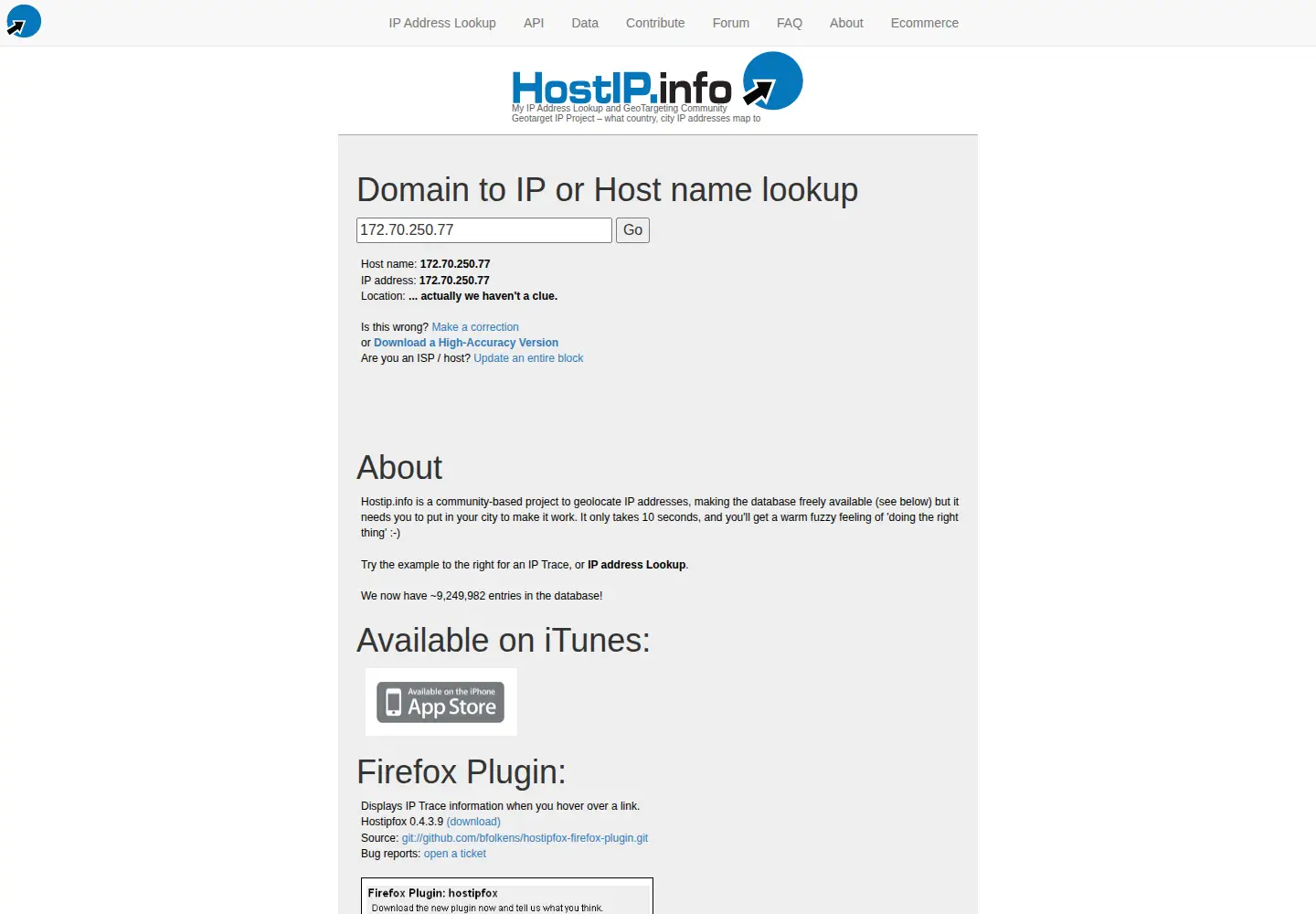 Screenshot of hostip.info