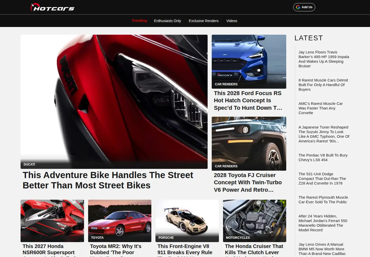Captured homepage of hotcars.com in the current scan