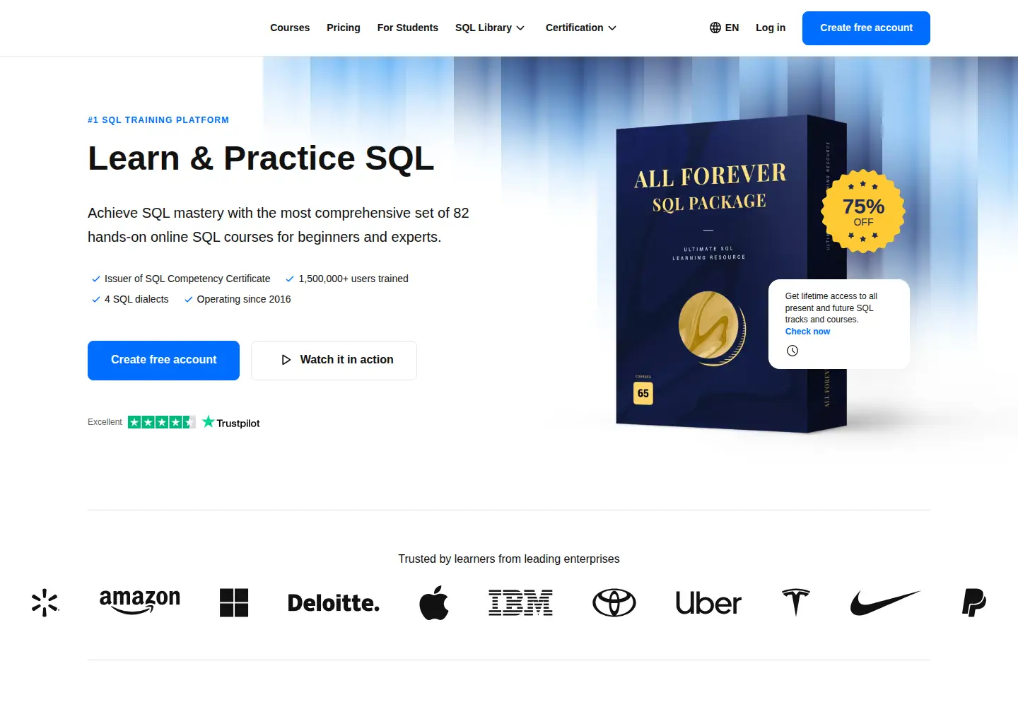 Captured homepage of learnsql.com in the current scan