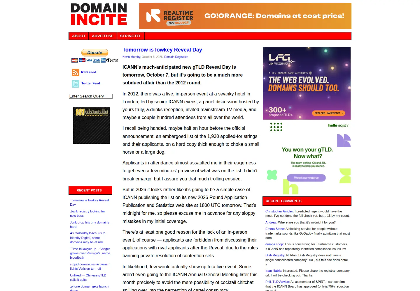 Captured homepage of domainincite.com in the current scan