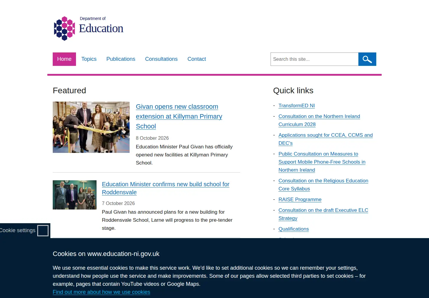 Screenshot of education-ni.gov.uk